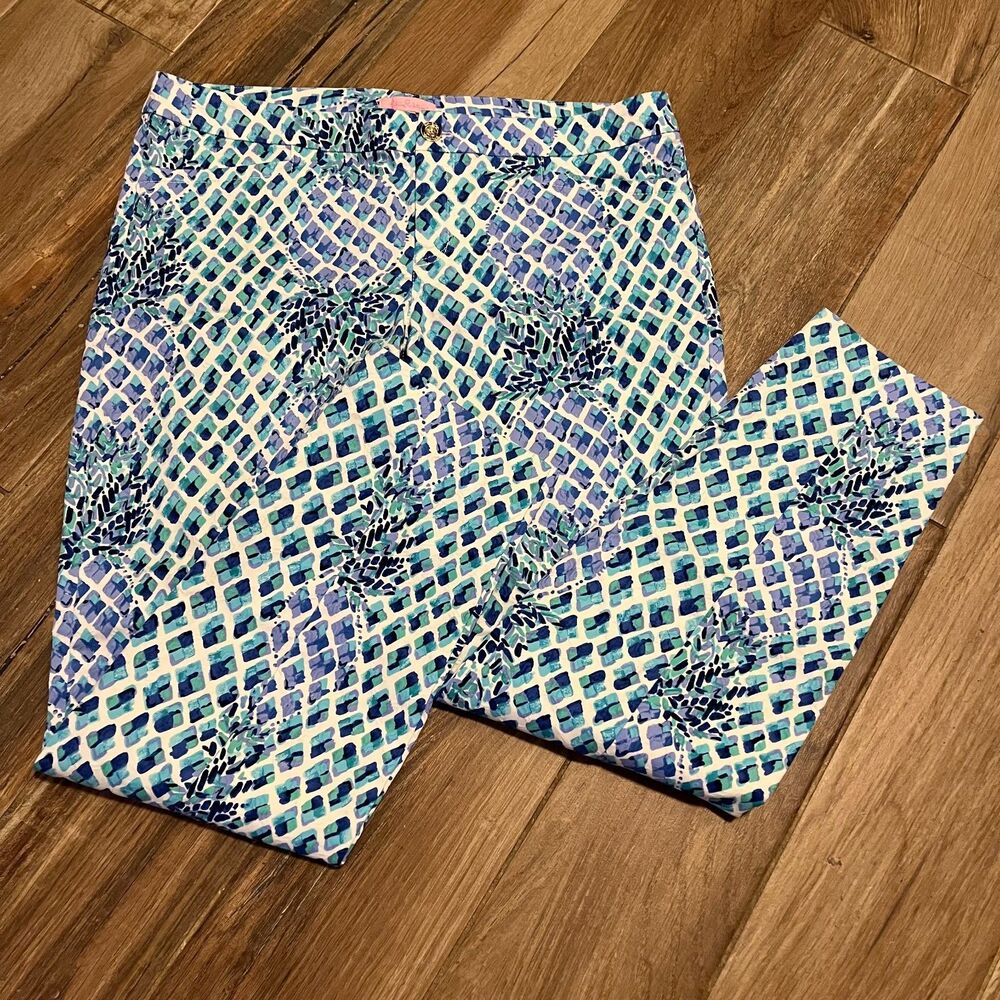 Lilly Pulitzer Kelly Skinny Ankle Pants Toe In Pineapple Print Size 12 NWOT